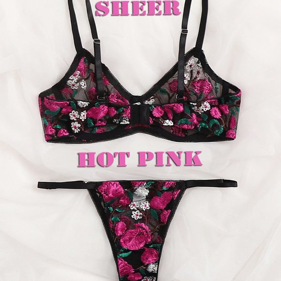 Sexy Sheer Embroidered Mesh Underwire Lingerie Set Size XL - Picture 2 of 4